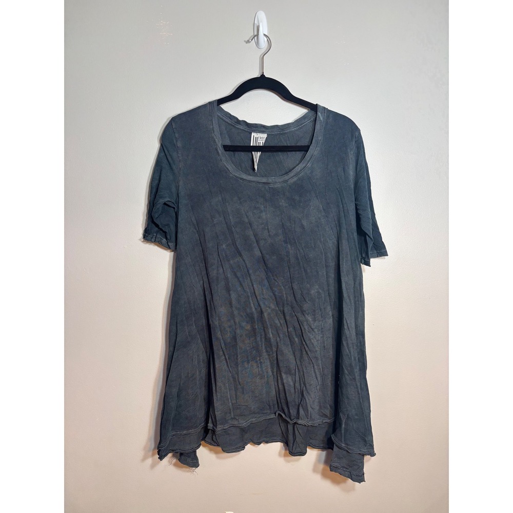 Free People We The Free Acid Wash Sharkbite Hem Tunic‎ Top Grey Short Sleeve S
